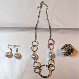 Silver "Pearl Beads" 3 Piece Jewelry Set
